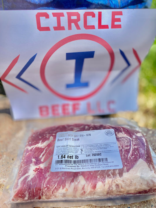 Packaged beef with Circle I Beef LLC logo in the background